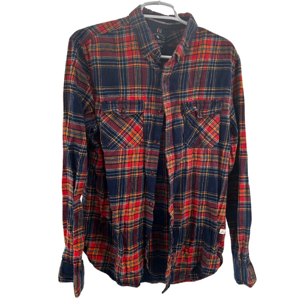 American Heritage Flannel Collection Casual Red and Blue Button Down Shirt L men